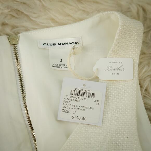 Club Monaco Size 2 Cream Ivory Alexus Leather Trim Sleeveless Sheath Dress NEW - Picture 5 of 7